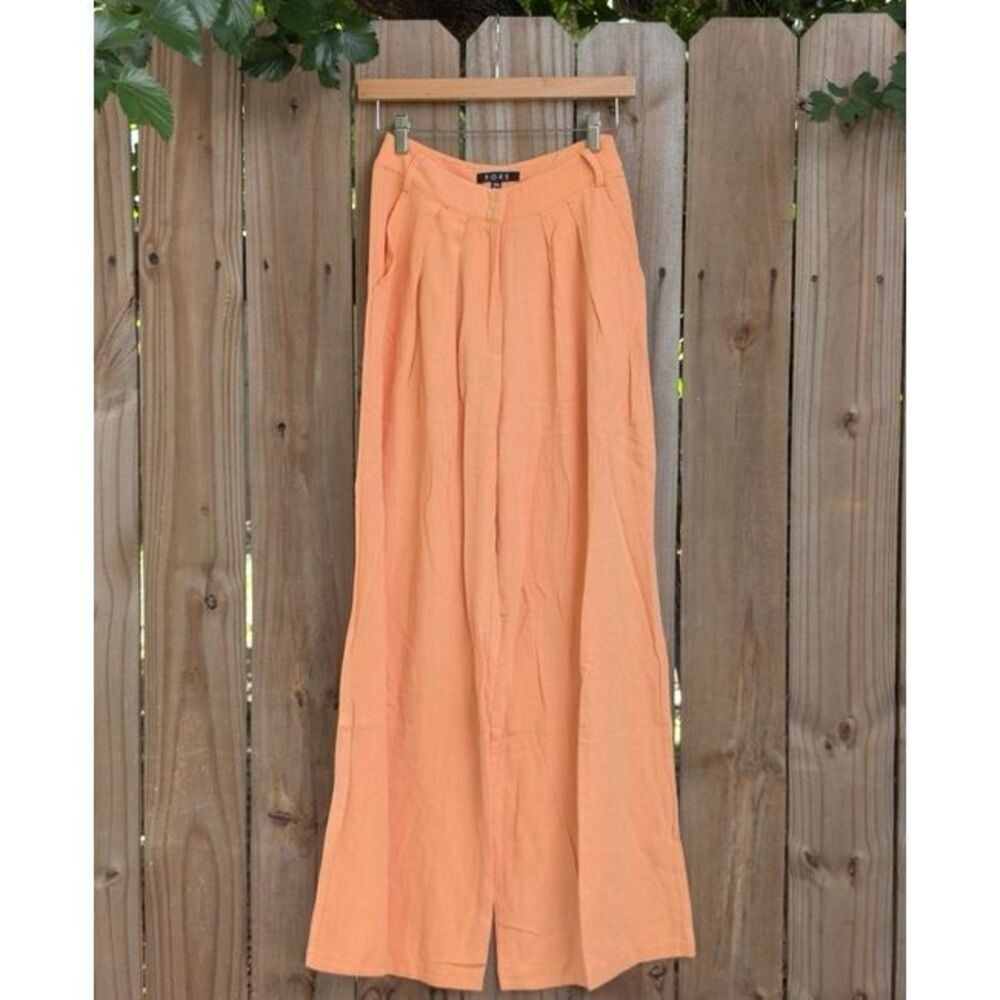 Fore Rayon Linen Wide Leg Trousers Orange Sherbert Small